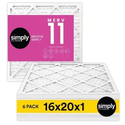 Simply 16x20x1 Air Filter, Merv 11, MPR 1000, 6 Pack, For Home AC Furnace & HVAC (Actual Size: 15.75"x19.75"x0.75") DUST, Pet, & Allergy Control