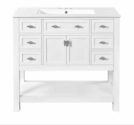 Solid Wood Bathroom Vanity 36 in. White Bathroom Storage Cabinet