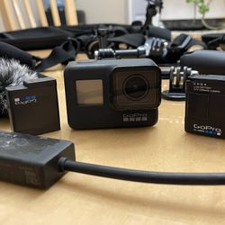GoPro Hero 7 Black Bundle W/ Microphone, 2 Batteries, Adapter, Mouts & More!