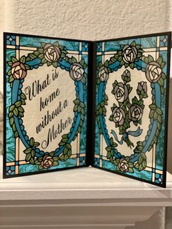 Vintage Stained Glass Decorative Frame Rose Design What Is Home Without A Mother