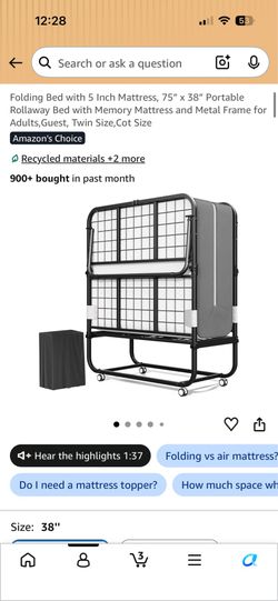 Folding bed with 5-inch mattress - brand new condition
