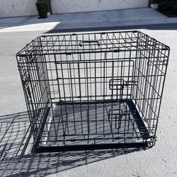 24" Double Door Folding Metal Dog Crate with Tray