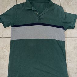 American Eagle Outfitters Men's Small Polo Shirt Teal & Grey Striped Cotton