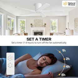 WINGBO 48 Inch Flush Mount DC Ceiling Fan Without Lights, 5 Carved Wood Blades, 6-Speed Reversible DC Motor, Low Profile Ceiling Fan No Lights for Bed