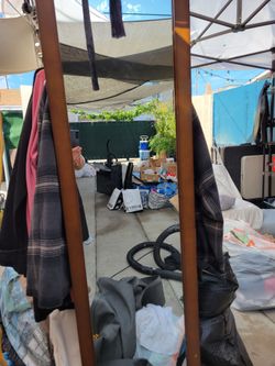 Wooden clothing rack w/ mirror