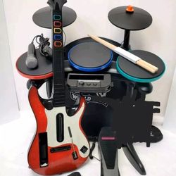 Wii GuitarHero WARRIORS OF ROCK Band *Drums *GH5 RED Guitar *Game *Mic