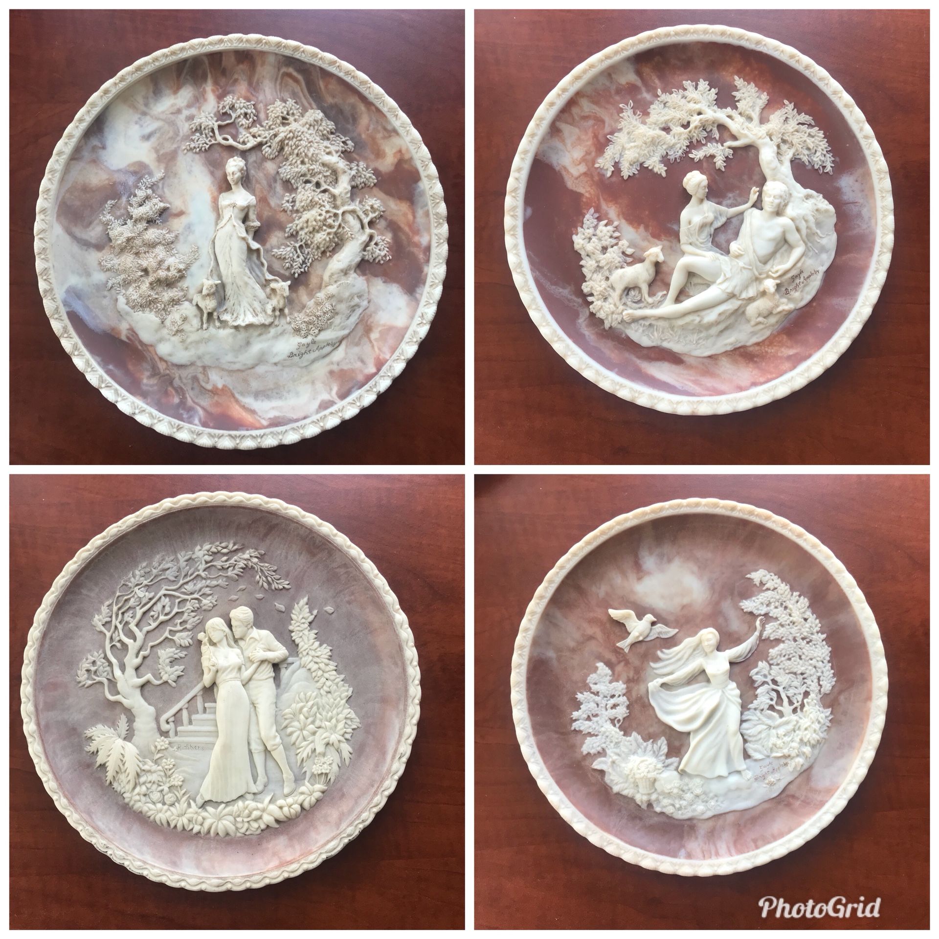 Collectible Gayle Bright Appleby Incolay Relief Figural Plates Set of 4 (OBO)