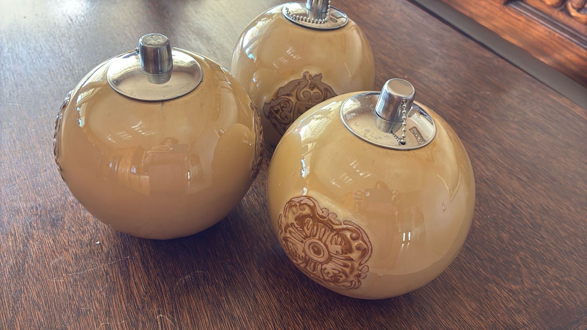 (3) Vtg CERAMIC GLASSED OIL LAMP