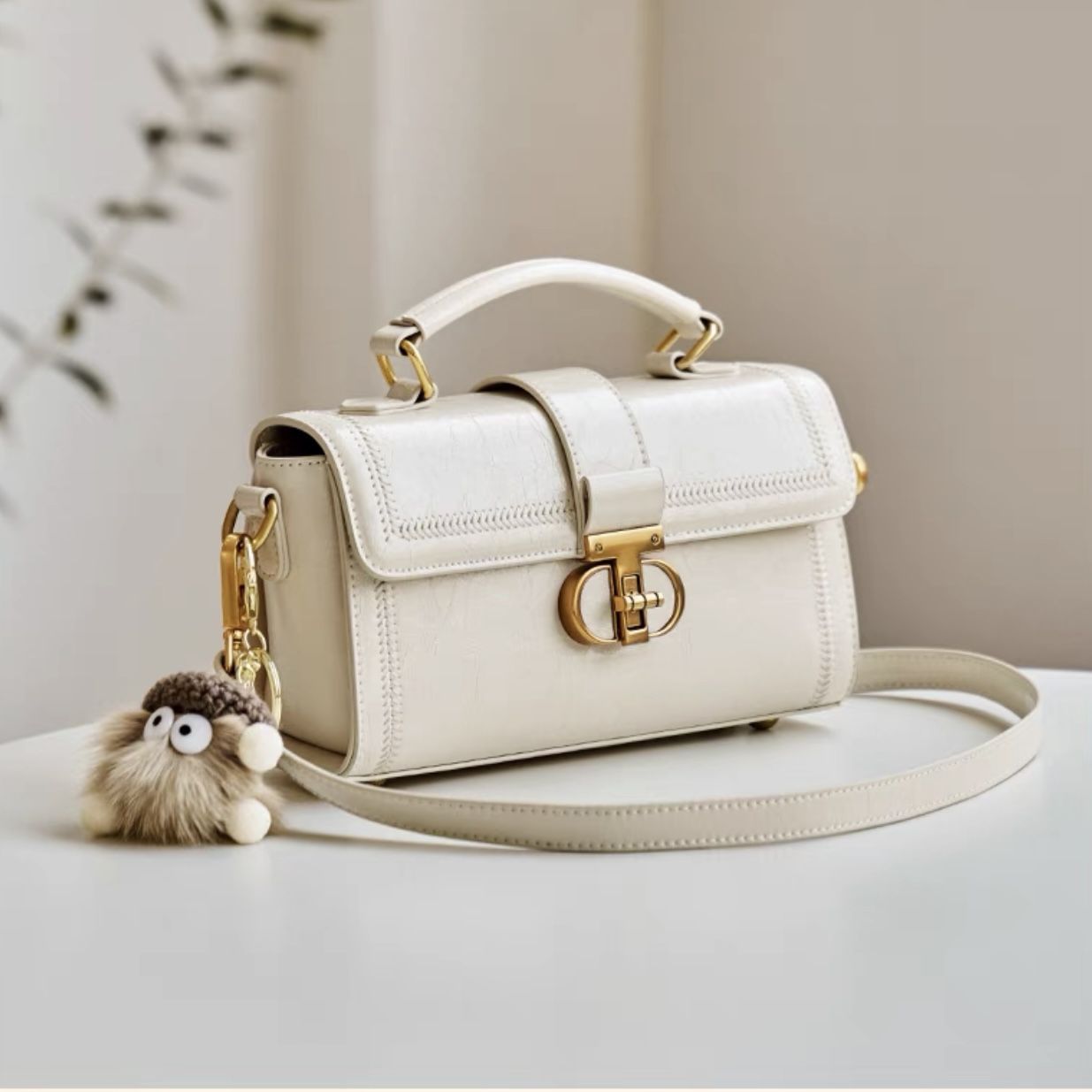 Crossbody Leather Bag Two Straps 