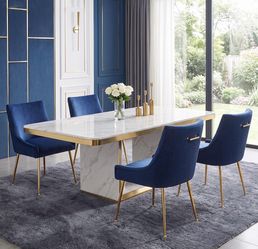 Brand-New Set of 4 Blue Velvet Dining Chairs – Still in Boxes