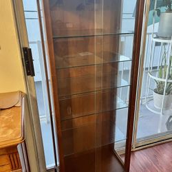 Vintage Solid Wood Display Cabinet With Glass Shelves