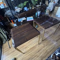 New Wood And Gold Elegant End Tables 