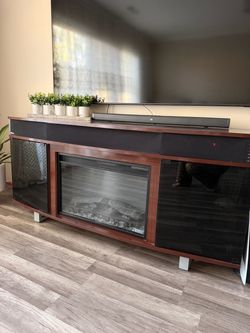 Electric fireplace TV stand with built speakers