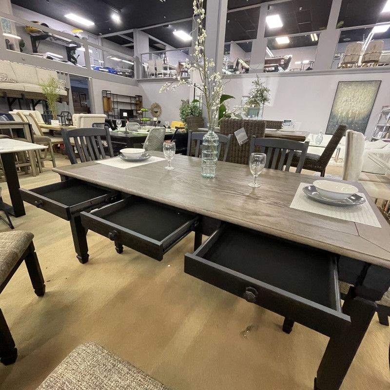Black/Gray Dining Table, 4 Chairs and Bench / 6 piece Set