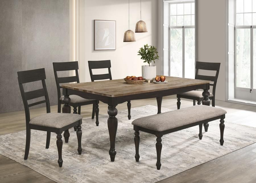 Very good quality dining set the table and six chairs or tables for chairs and bench