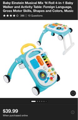 Baby Einstein Musical Mix 'N Roll 4-in-1 Baby Walker and Activity Table: Foreign Language, Gross Motor Skills, Shapes and Colors, Music