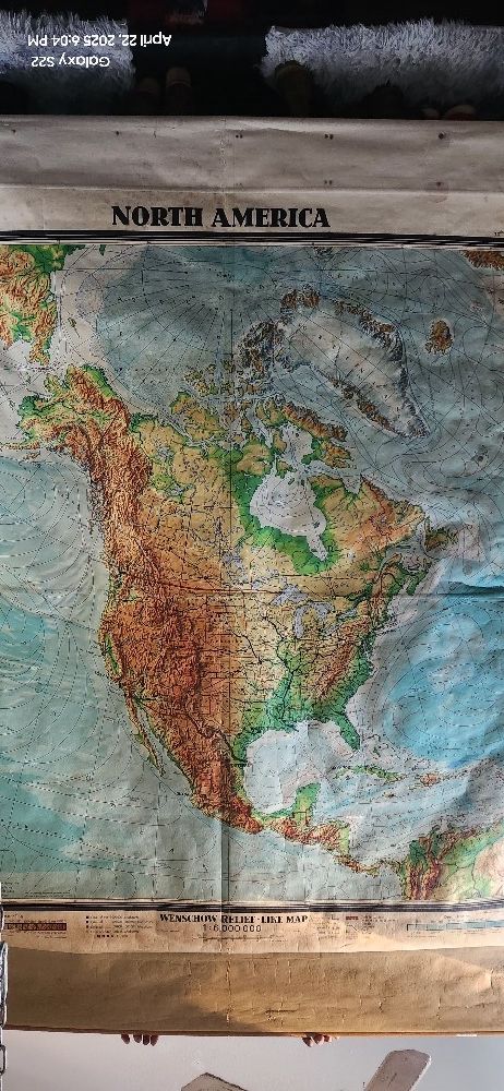 North America Vintage Map Pull-Down Wall Chart Poster Countrycore Print