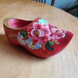 Hand-painted Floral Red Dutch Holland Wooden Shoe