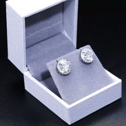 White Gold 925 Sterling Silver VVS Moissanite Diamond Push Back Halo  Earrings