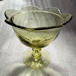 Vintage Fluted/Scalloped Edge Pedestal Candy Dish/Fruit Bowl Olive/Avocado Green Depression Glass