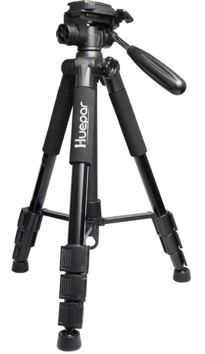 Huepar Lightweight TPD14 56" Adjustable Laser Level Tripod with 3-Way Swivel Pan Head, Quick Release Plate with 1/4" Screw Mount, Bubble Level, Multi
