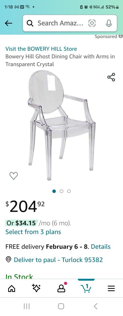 Ghost Dining Chair with Arms in Transparent Crystal

