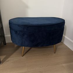 Navy Blue Velvet Ottoman With Storage 