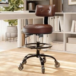 New Office Drafting Chair with Footrest, Tall Height Adjustable Stool with Back Support, Heavy Duty Rolling Stool Chair with Wheels