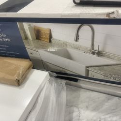 SINKOLOGY Josephine 34 in. 3-Hole Quick-Fit Farmhouse Apron Front Drop-in Single Bowl Crisp White Fireclay Kitchen Sink (680)