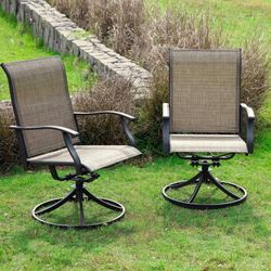 NEW WAYFAIR Outdoor 2-Piece Patio Swivel Chair Set, Textilene Fabric, Iron Frame KHAKI