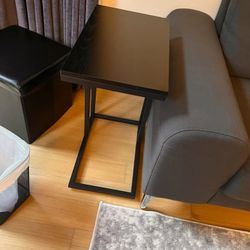 Side Table – Black Wood C-Table - 2-Tier Storage