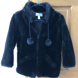 The Children’s Place Girls Black Fur Coat - Sz M (6/6X7)