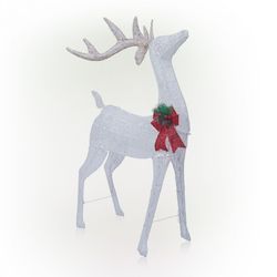 Alpine 50" Pre-Lit White Mesh Reindeer – Cool White LEDs, Red Bow