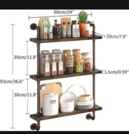 $UPER DEALS STORE
PUSDON Industrial Pipe Shelving Wall Mounted 24 Inch, 3 Tier Bathroom Floating Shelves Bronze Metal, Wood Hanging Storage Bookshelf