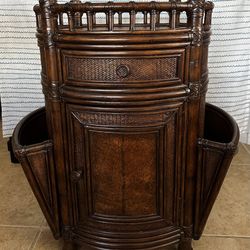 Vintage Hooker Furniture “Seven Seas” Bamboo Rattan Cabinet Nightstand/Side Table  w/ Magazine Racks – Boho Tropical Style