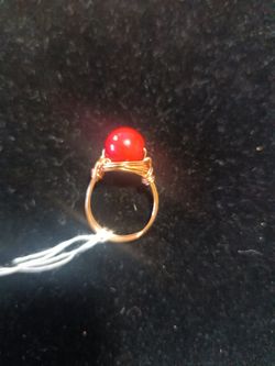 Coral And Copper Wire Wrap Hand Made Ring