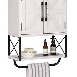 new Wood Wall Mounted Storage Cabinet with Adjustable Shelf and Towel Bar