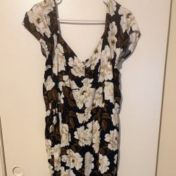 Old Navy Black Floral V-Neck Wide-Leg Jumpsuit