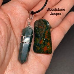 Bloodstone Jasper Genuine Stone Wire Wrapped Pendant Necklace & Stone Set