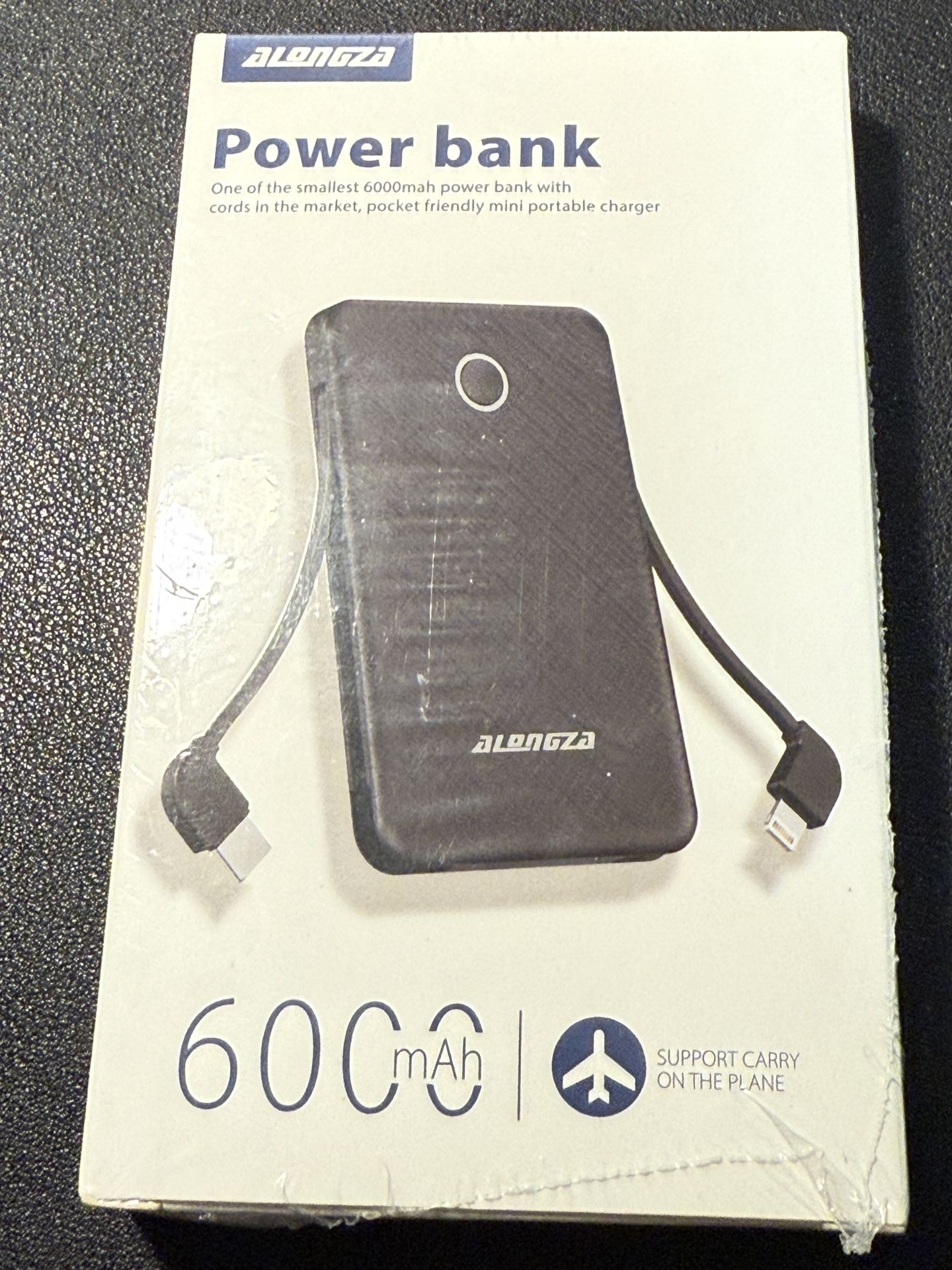 Alongza Black Portable Charger Power Bank 10000 mAh, NIP
