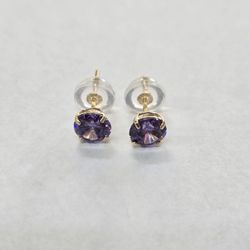10kt Gold Purple Stone "February" Birthstone Earrings