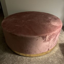 Blush Pink Round Ottoman Velvet