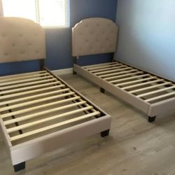 Brand New Pair of Twin Size Light Brown Platform Bed Frames (New In Box) 