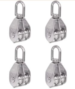Rocaris 4 Pack Stainless Steel Wire Rope Crane Double Pulley Block M20 Lifting Crane Swivel Hook Single Pulley Block Hanging Wire Towing Wheel