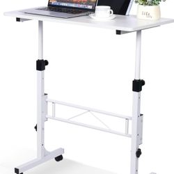Standing Desk Adjustable Height, Mobile Stand Up Desk with Wheels Small Computer Desk Rolling Desks, Portable Laptop Desk White Standing Table Home Of