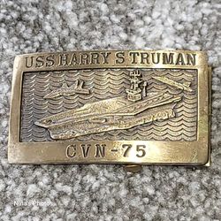 Vintage Texoma USS Harry S Truman CVN-75 Solid Brass USN Belt Buckle USA Navy