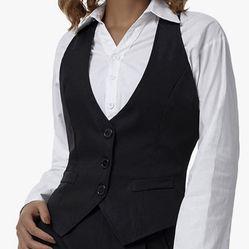 Brand New White Womans Button Down/ Black Vest