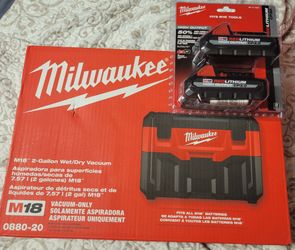 Milwaukee M18 Cordless 18V Li-Ion 2 gal Wet Dry Vacuum 3.0 Ah Battery Bundle NEW