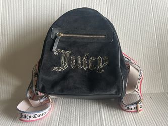 Juicy Couture Black Suede Backpack with Rhinestone Logo