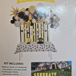 86pc high quality Graduation Party kit with Balloon arch, yard signs, table covers, banners and more